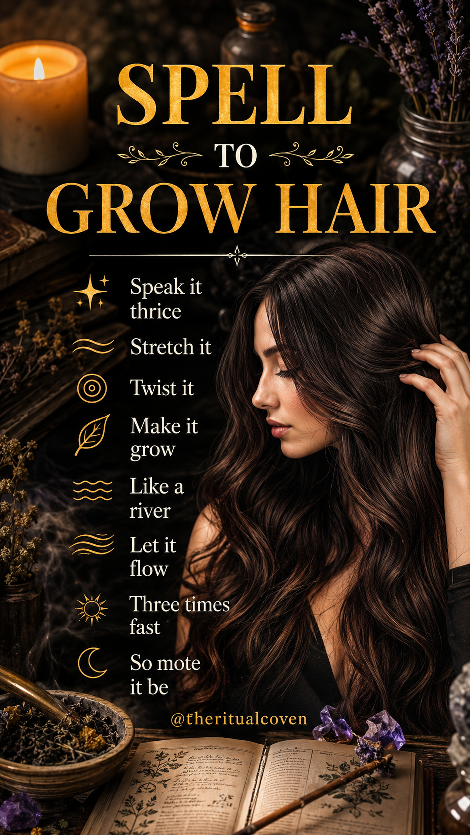 Natural ingredients and candle used in powerful hair growth spell ritual