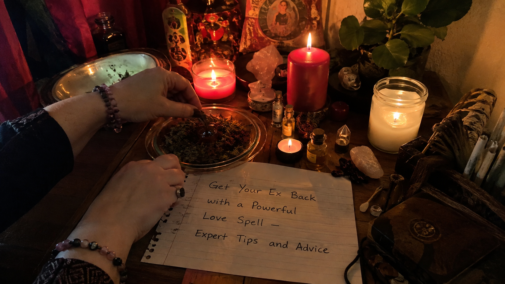 Couple holding hands with candlelight during a powerful love spell ritual to help get your ex back and restore romance