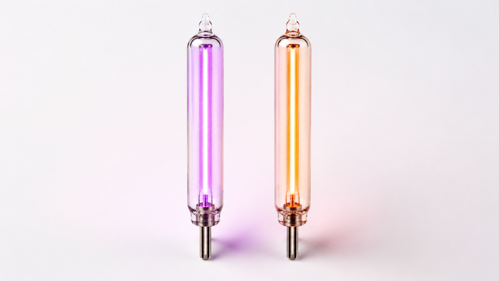 Diagram showing violet and orange electrode glass tubes side by side