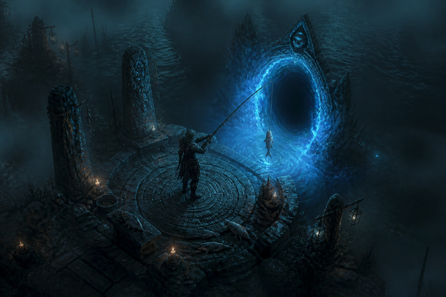 Fishing ritual at the portal of the secret Cow Level Diablo 4