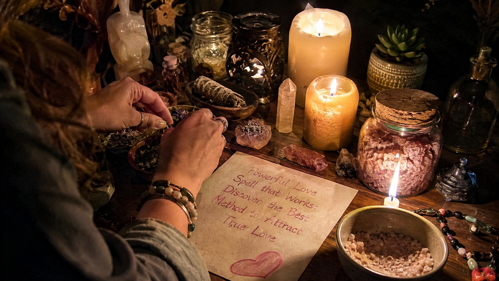 A glowing candle ritual for a powerful love spell that works to attract true love and deepen romantic connection