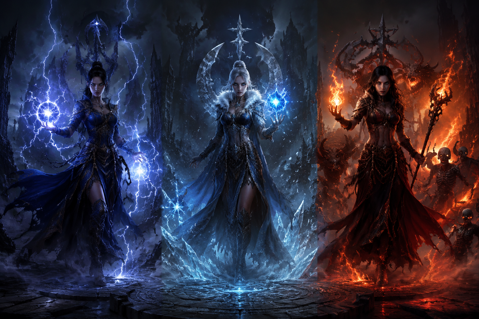 Comparatif visuel des trois archétypes Sorcière Diablo 4 saison 13