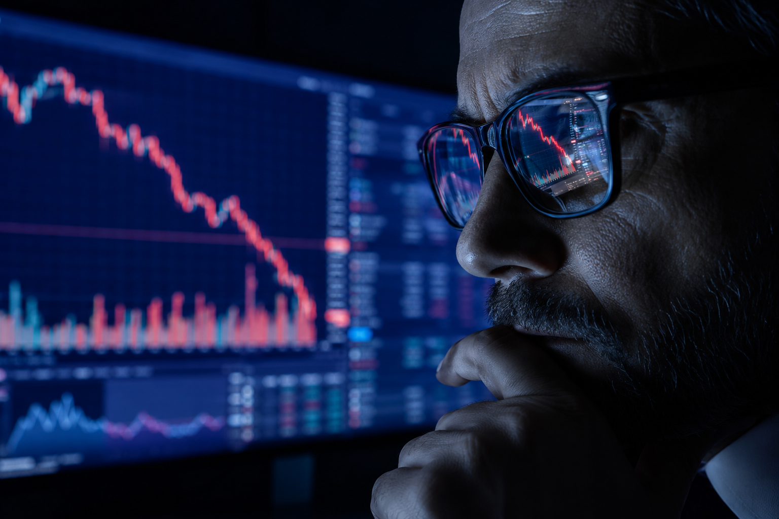 Declining stock chart on a trading screen