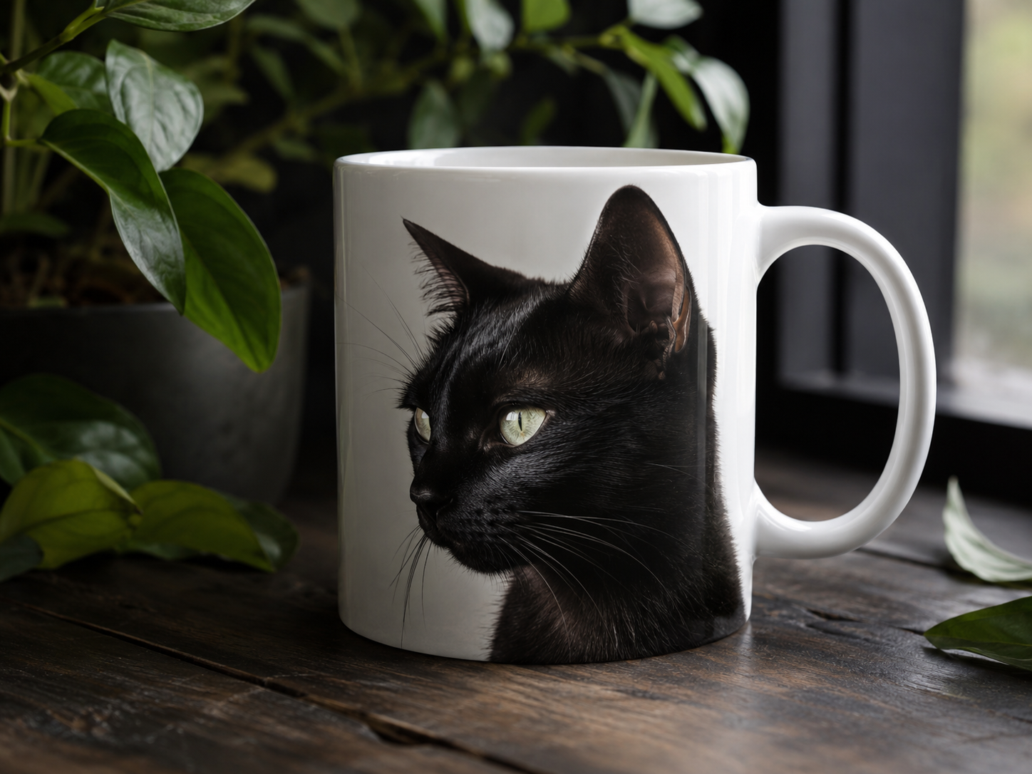 Personalized Black Cat Mug From Photo styled product photo