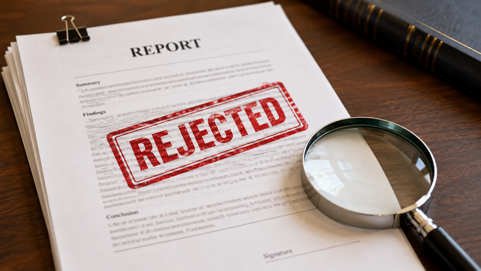 A legal document with a red 