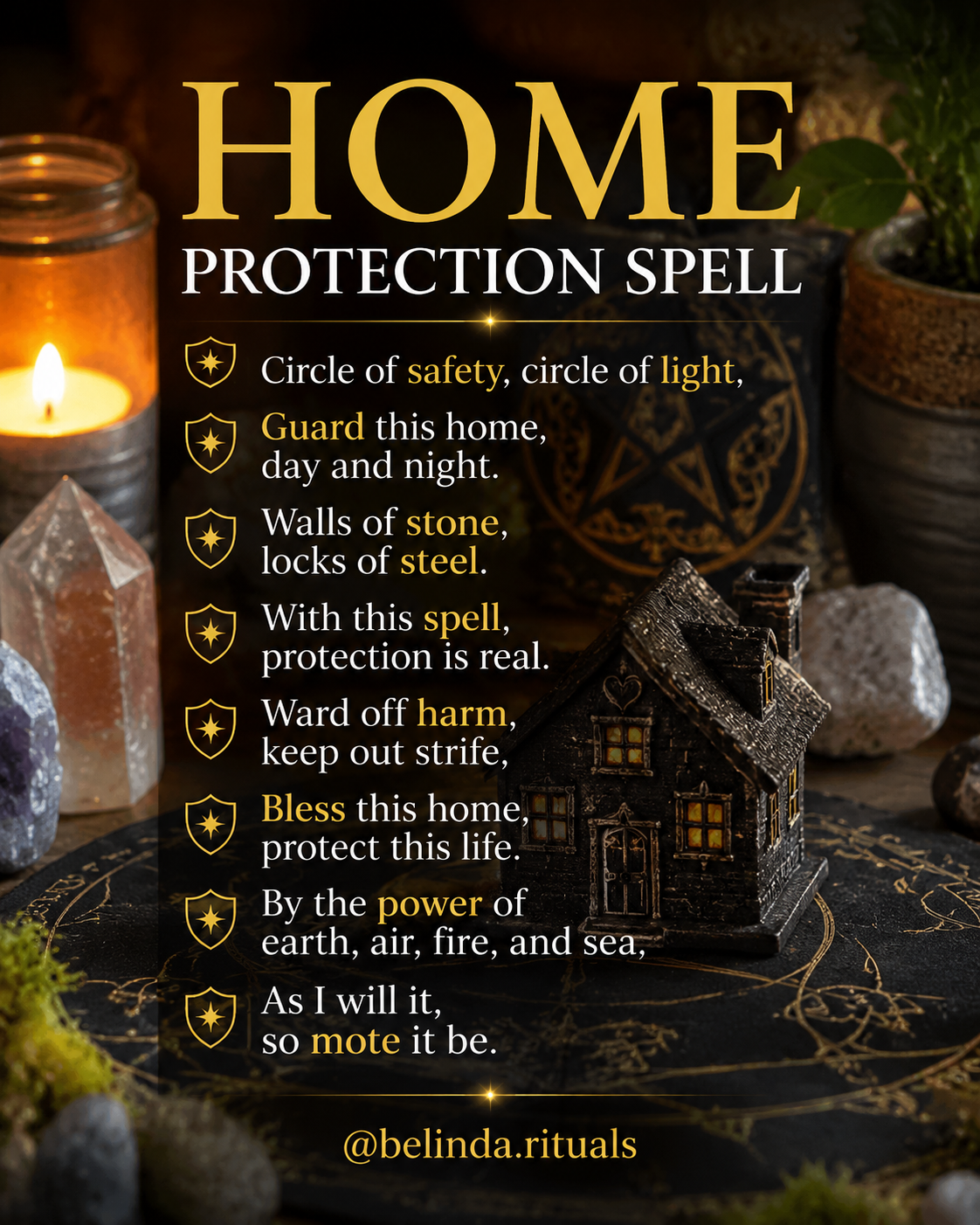 Home protection spell altar for shielding a house from negative energy