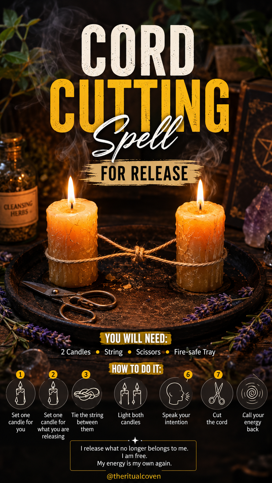 Spiritual cord cutting ceremony with burning cord symbolizing release of toxic energy