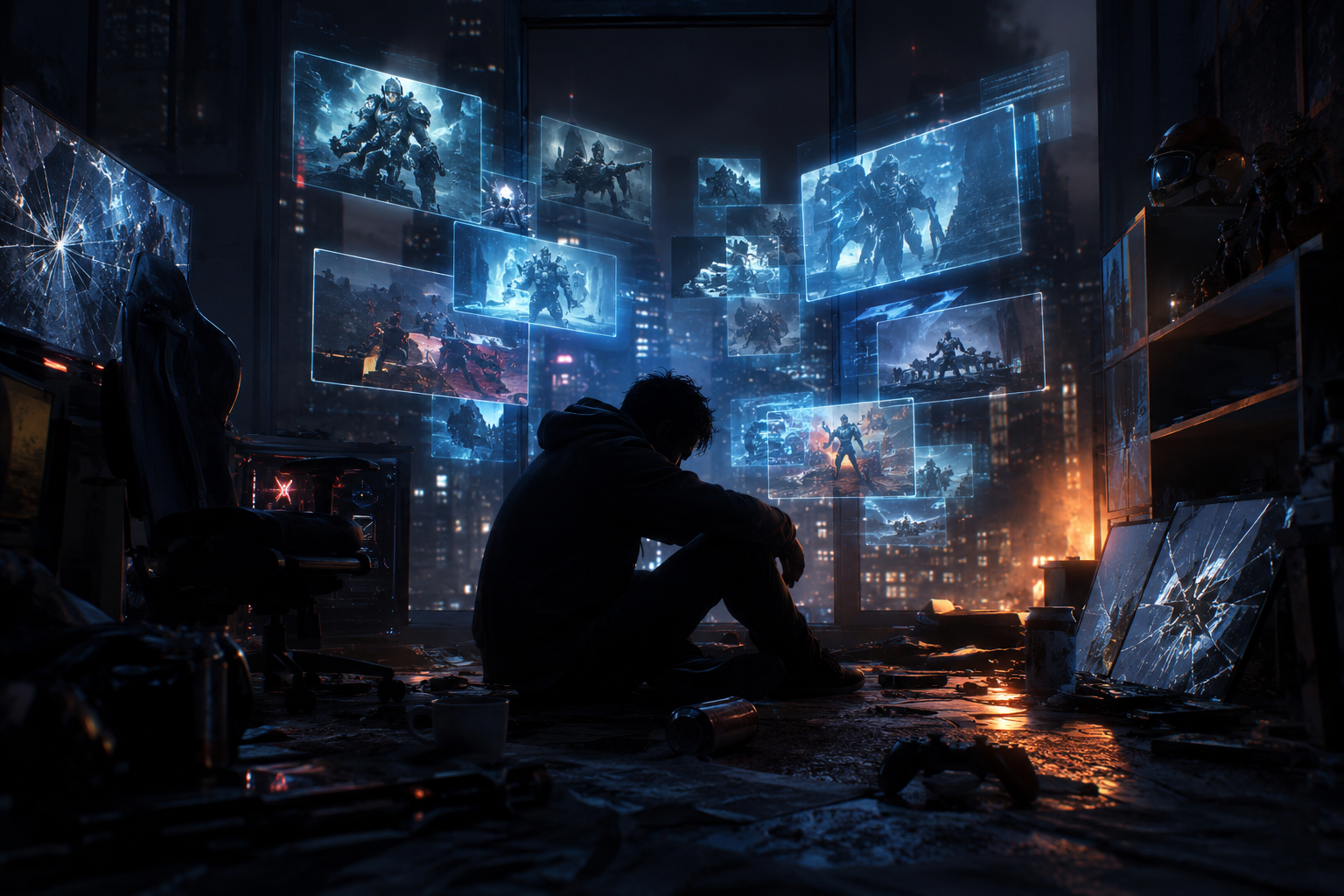Joueur fatigué face à un flot d'actualités gaming négatives