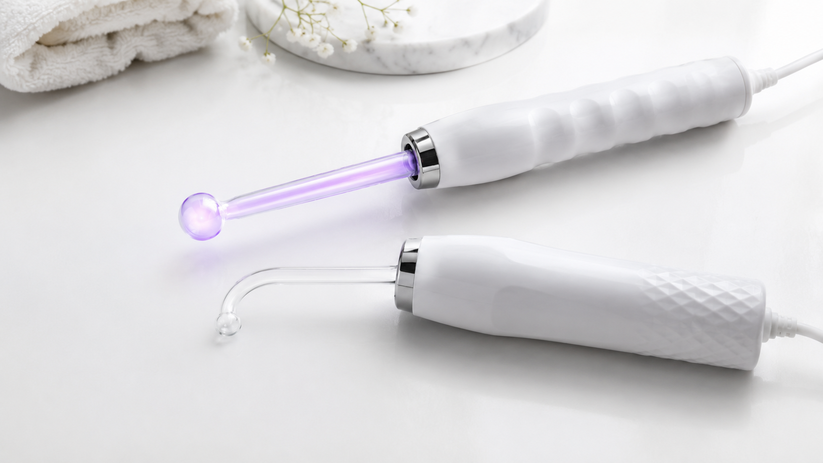 Side-by-side comparison of two high frequency wand devices on a white background