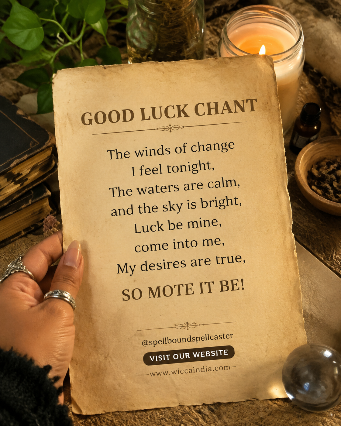 Ritual-themed image inspired by a good luck chant and positive energy