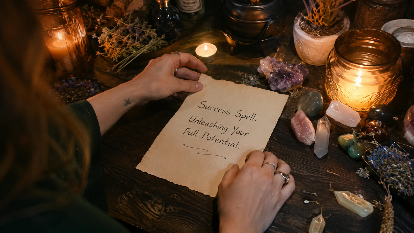 Success spell concept illustration showing a focused person achieving goals and unleashing full potential