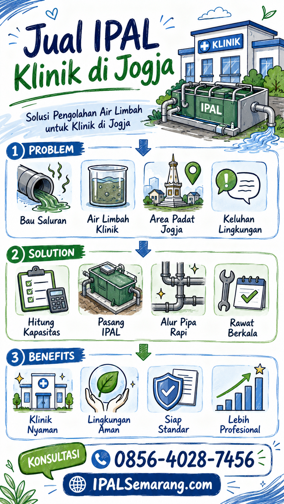 Infografis Jual IPAL Klinik di Jogja tentang problem solution limbah cair klinik