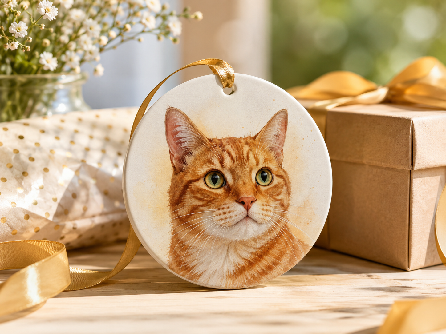 Personalized Orange Cat Ornament From Photo styled product photo