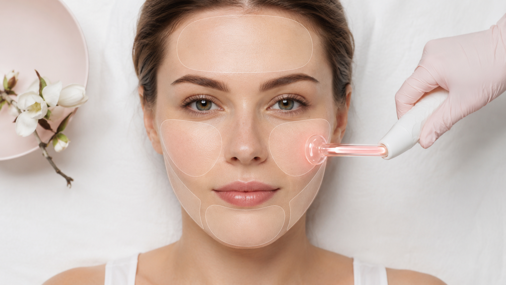 Step-by-step high frequency wand facial zones diagram