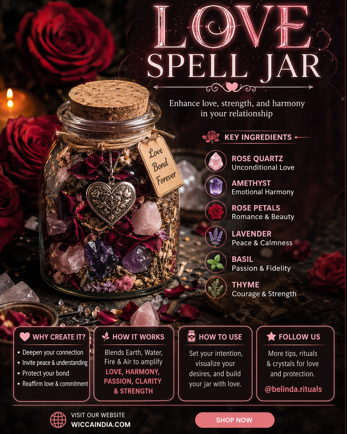 Love spell jar with romantic candles