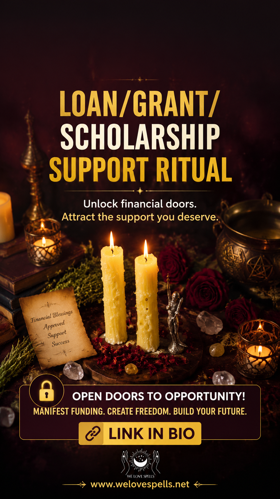 Spiritual support ritual for loan, grant and scholarship approval