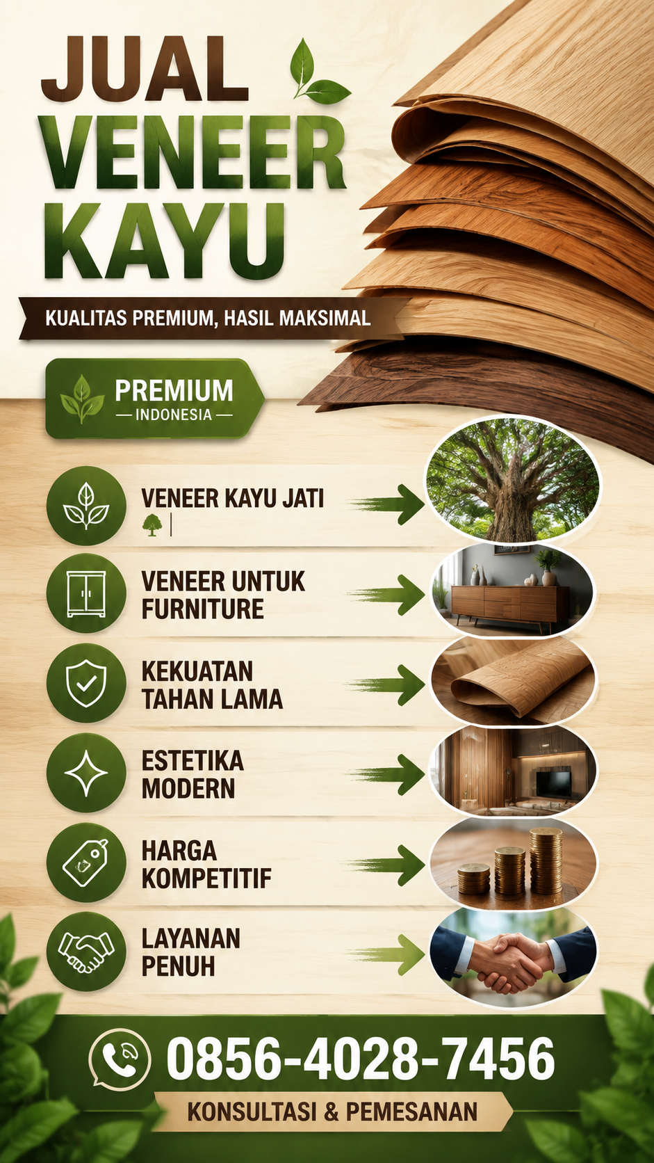 Infografis Jual Veneer Kayu - Spesifikasi dan Layanan