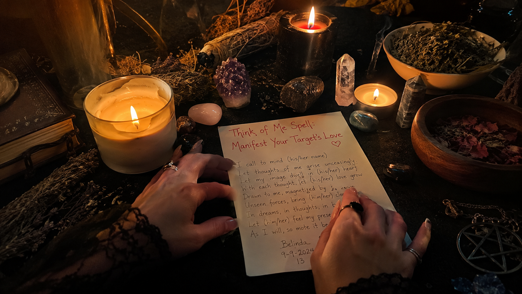 Think of Me spell candle ritual for manifesting your target’s love and strengthening romantic attraction