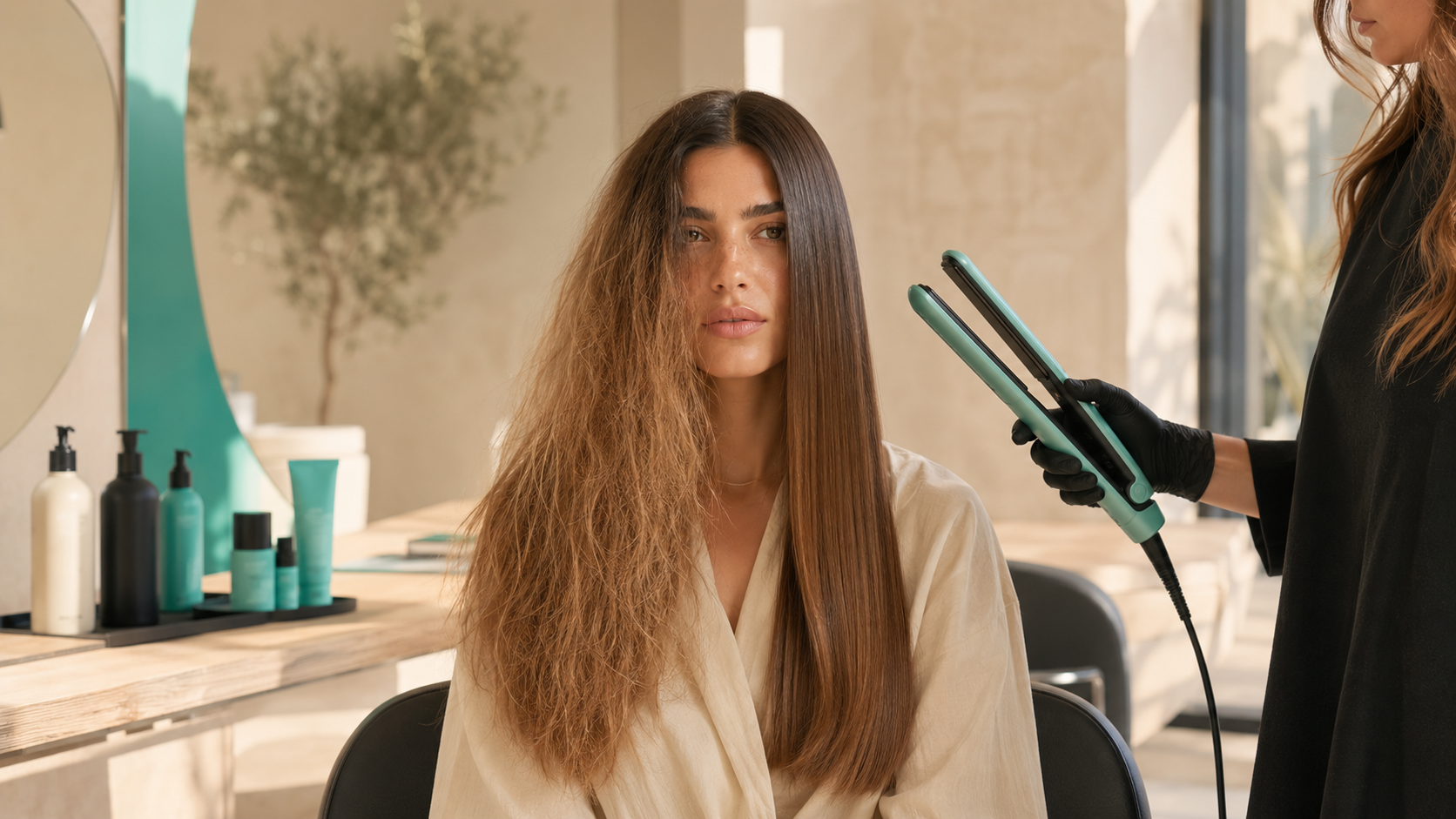 טיפוח שיער פגום וצבוע לאחר החלקה