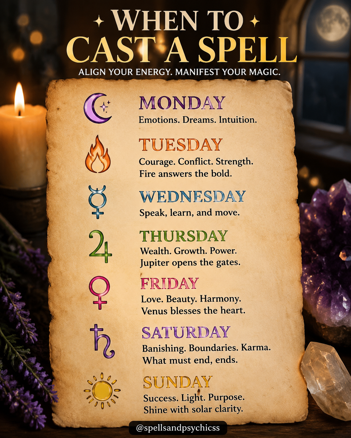 Full moon altar for spell timing and manifestation