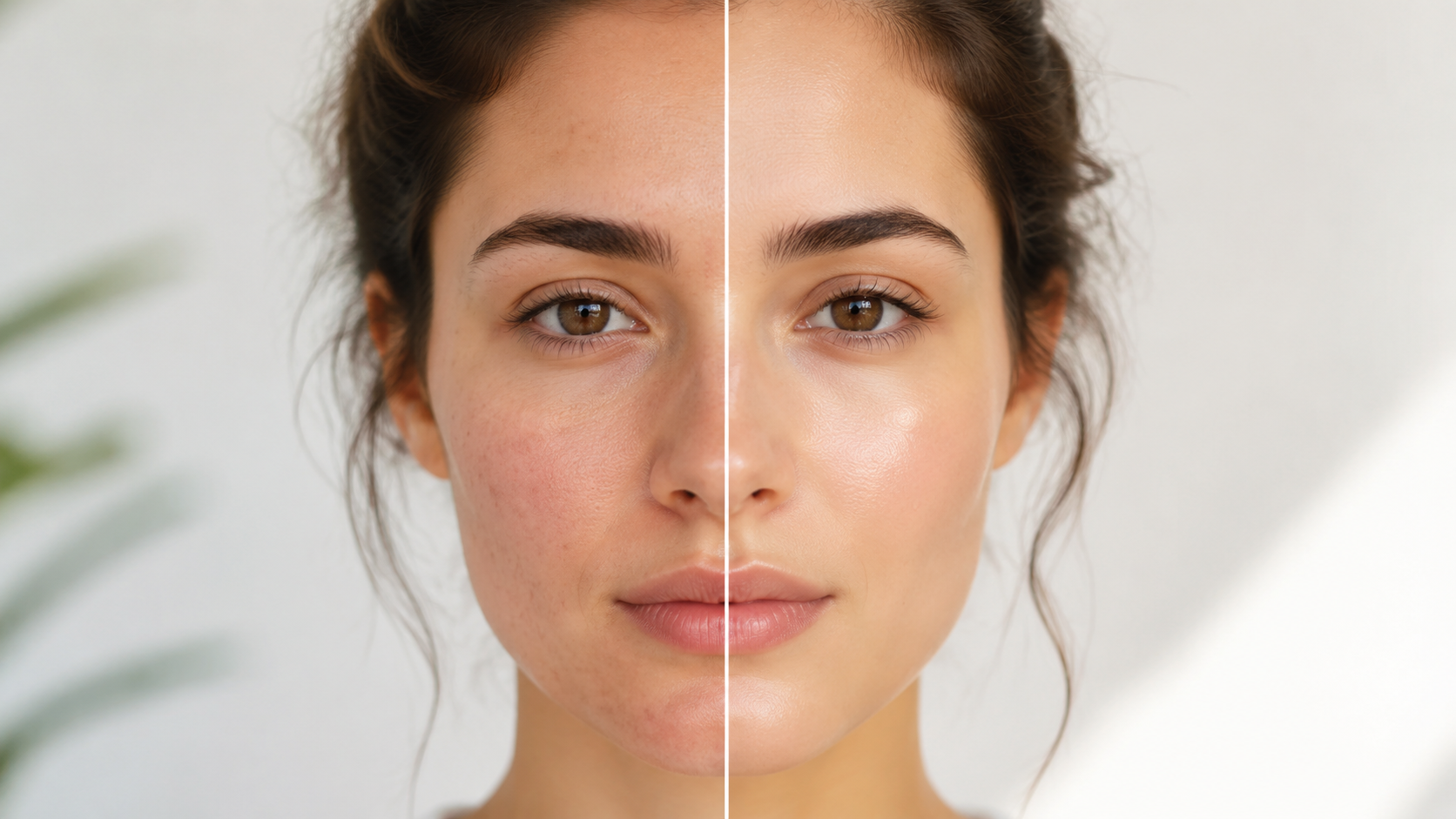 4-week skin improvement comparison, woman's clear glowing skin
