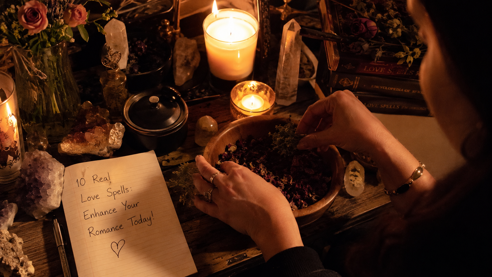 10 Real love spells inspiration with candles, roses, and mystical crystals for romance, attraction, and relationship energy