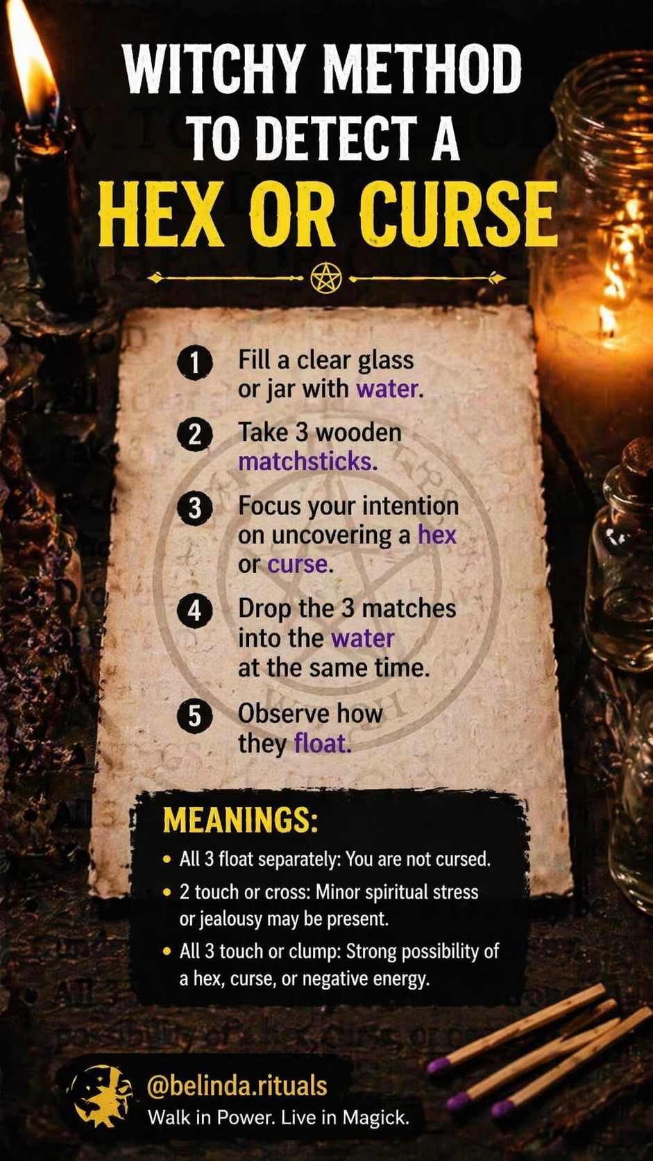 Spiritual protection and curse detection ritual setup with candles and cleansing tools