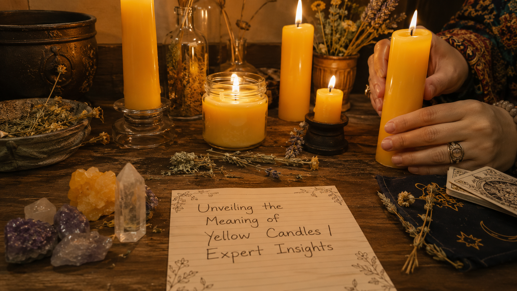 Yellow candle glowing softly with spiritual warmth, symbolizing optimism, clarity, and the meaning of yellow candles