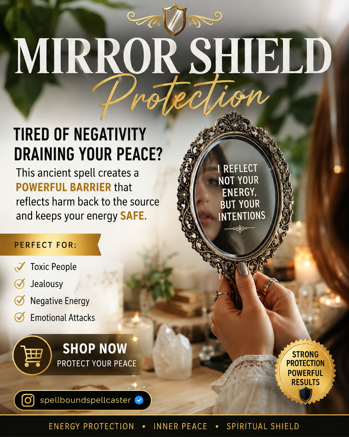 Symbolic mirror shield for spiritual protection and personal boundaries