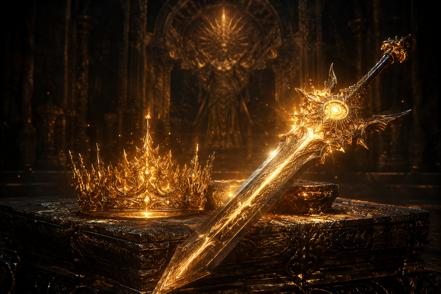Iconic Diablo 4 Mythic item glowing on a stone altar