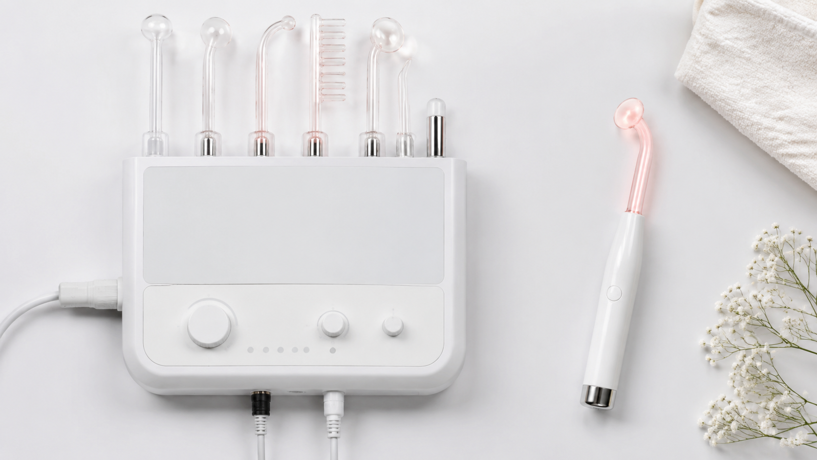 Side-by-side comparison of professional clinic high frequency machine and compact home device