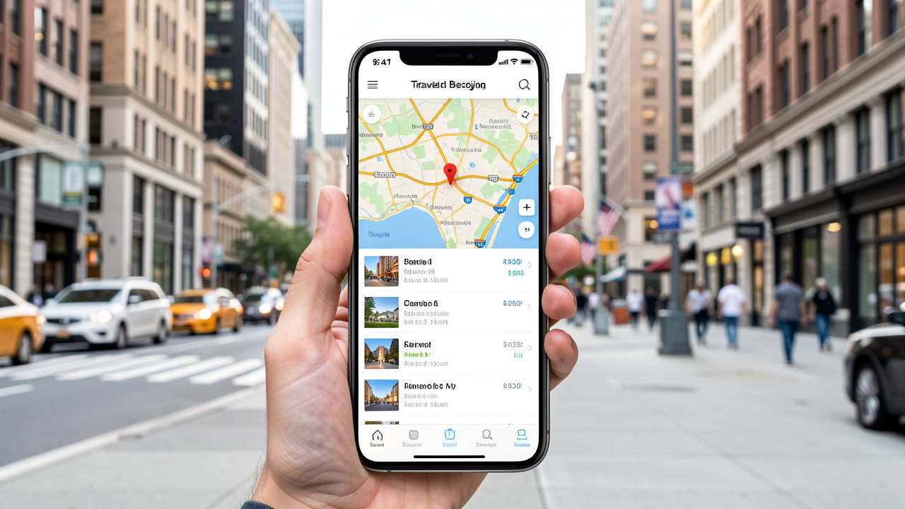 smartphone displaying travel app