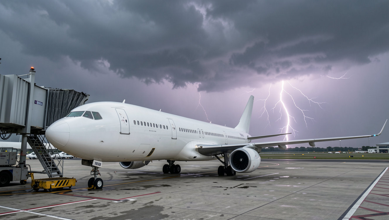 airport tarmac lightning storm