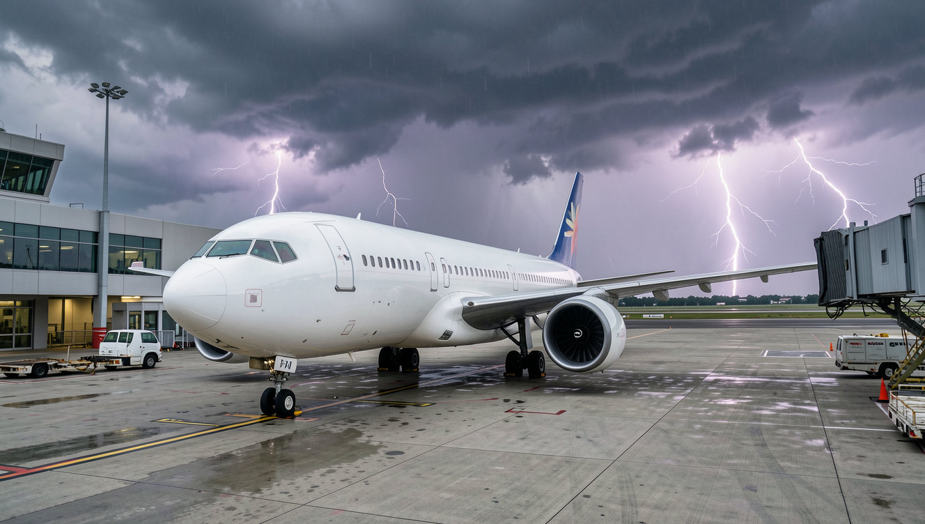 airport tarmac lightning storm