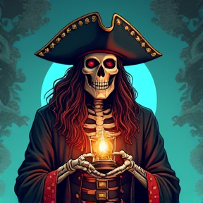 badass skeleton pirate holding hourglass