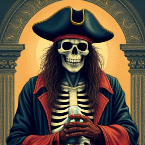 badass skeleton pirate holding hourglass