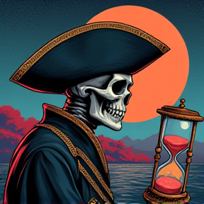 badass skeleton pirate holding hourglass