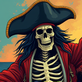 badass skeleton pirate holding hourglass