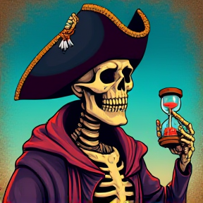 badass skeleton pirate holding hourglass