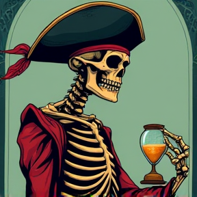 badass skeleton pirate holding hourglass