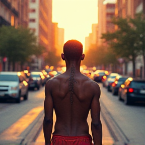 shirtless man in the street