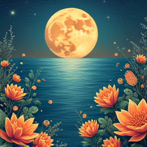 moon sea, sun flowers