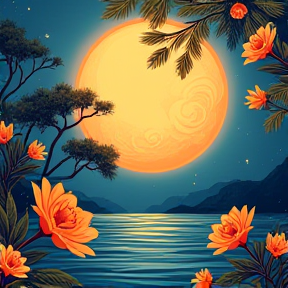 moon sea, sun flowers