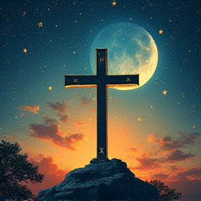 Cross, moon and star