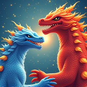 Shimo the Ice Kaiju Queen and Sebzilla the King of Fire