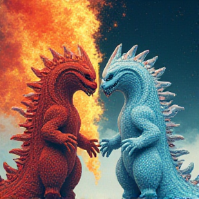 Shimo the Ice Kaiju Queen and Sebzilla the King of Fire