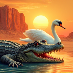 Crocodile and Swan in the Desert