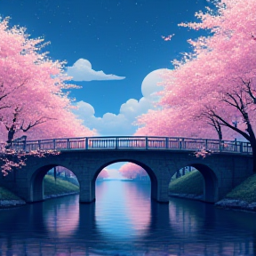 Serene Night on Sakura Bridge