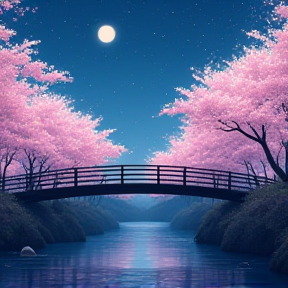 Serene Night on Sakura Bridge