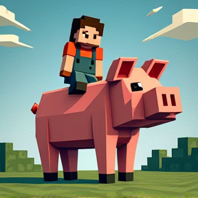 Florian auf einem Minecraftschwein